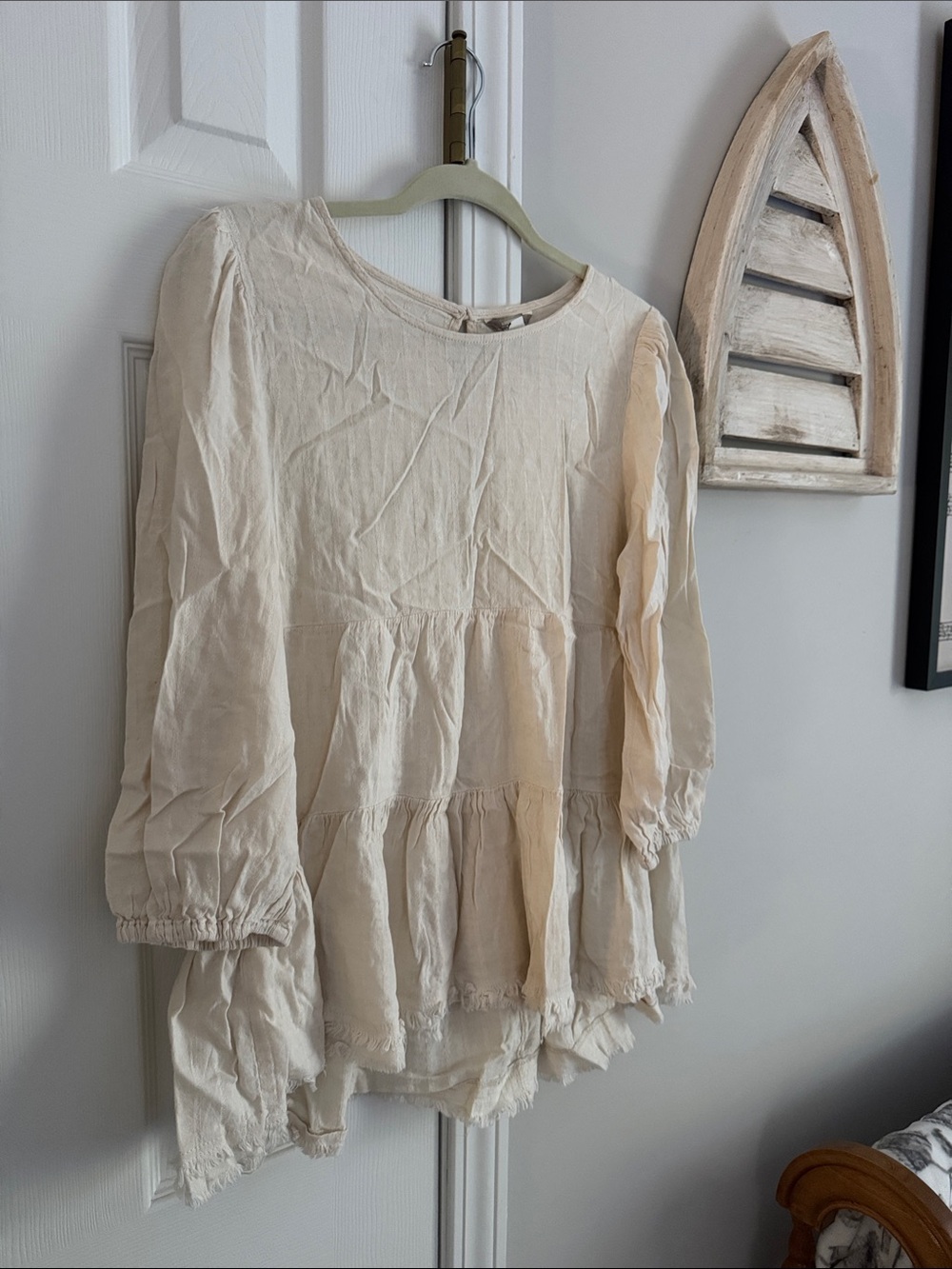 Cato Cream Tiered Peplum Long-Sleeve Tunic